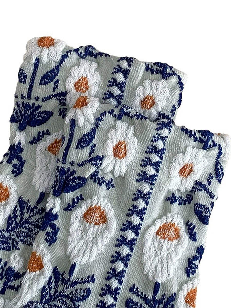 5 Pairs Women Autumn Flower Embossment Cotton Socks