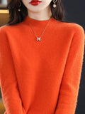 Women Autumn Casual Knitted Wool Half-Turtleneck Sweater