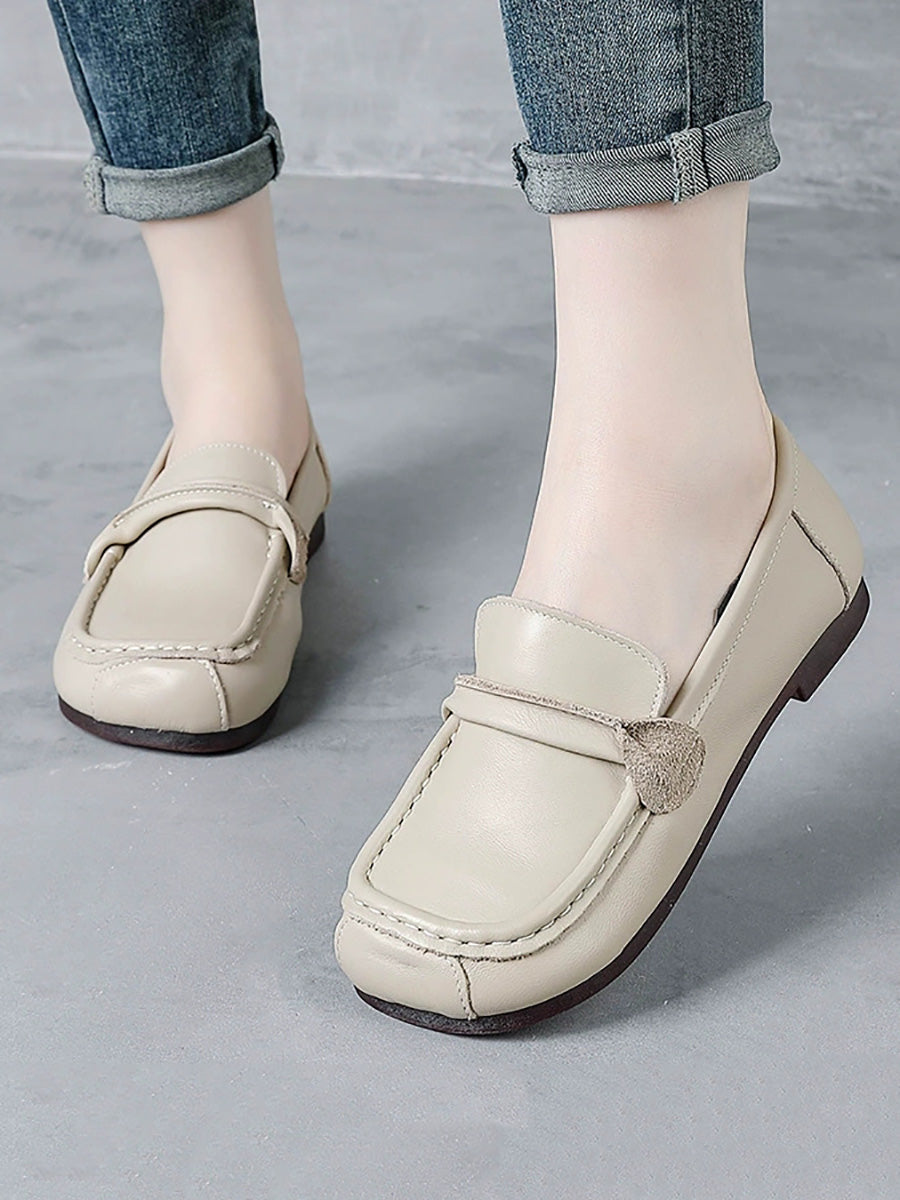 Women Spring Retro Genuine Leather Low Heel Shoes