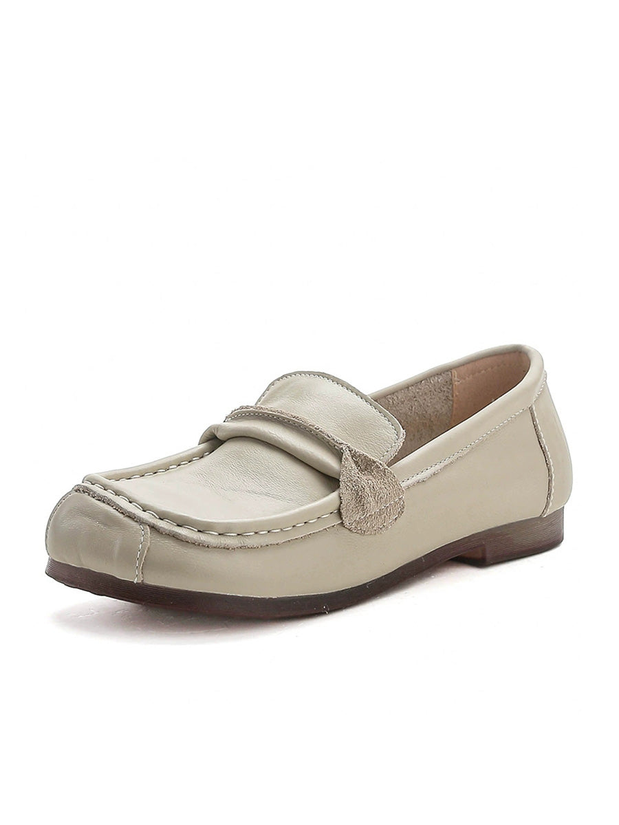 Women Spring Retro Genuine Leather Low Heel Shoes