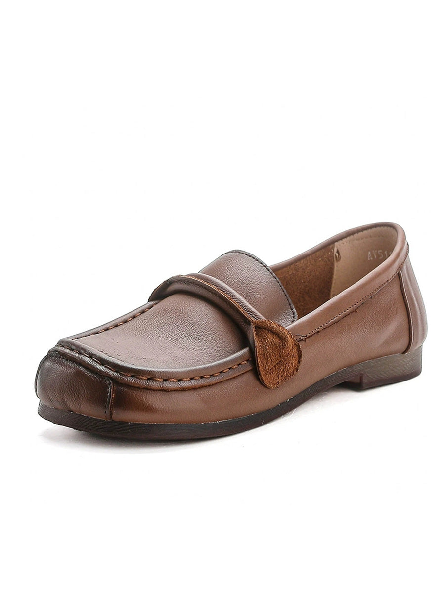 Women Spring Retro Genuine Leather Low Heel Shoes