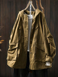 Women Autumn Pure Color 100%Cotton Hooded Coat