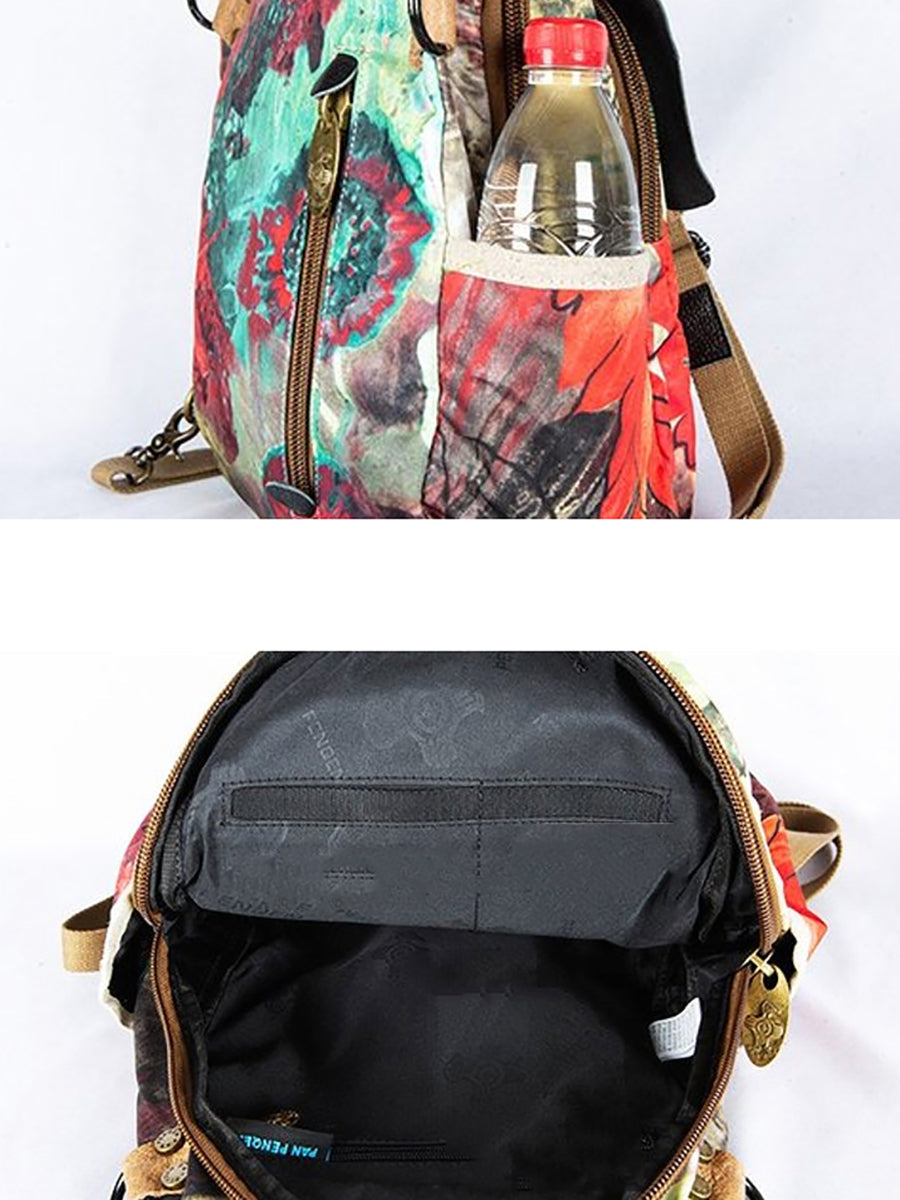 Women Fashion Flower Spliced Large Capacity Backpack