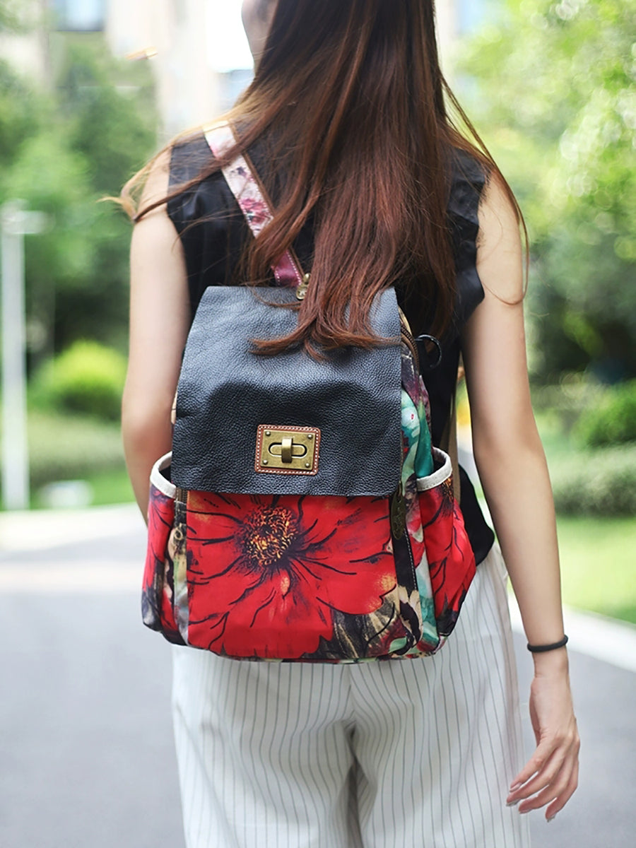 Women Fashion Flower Spliced Large Capacity Backpack