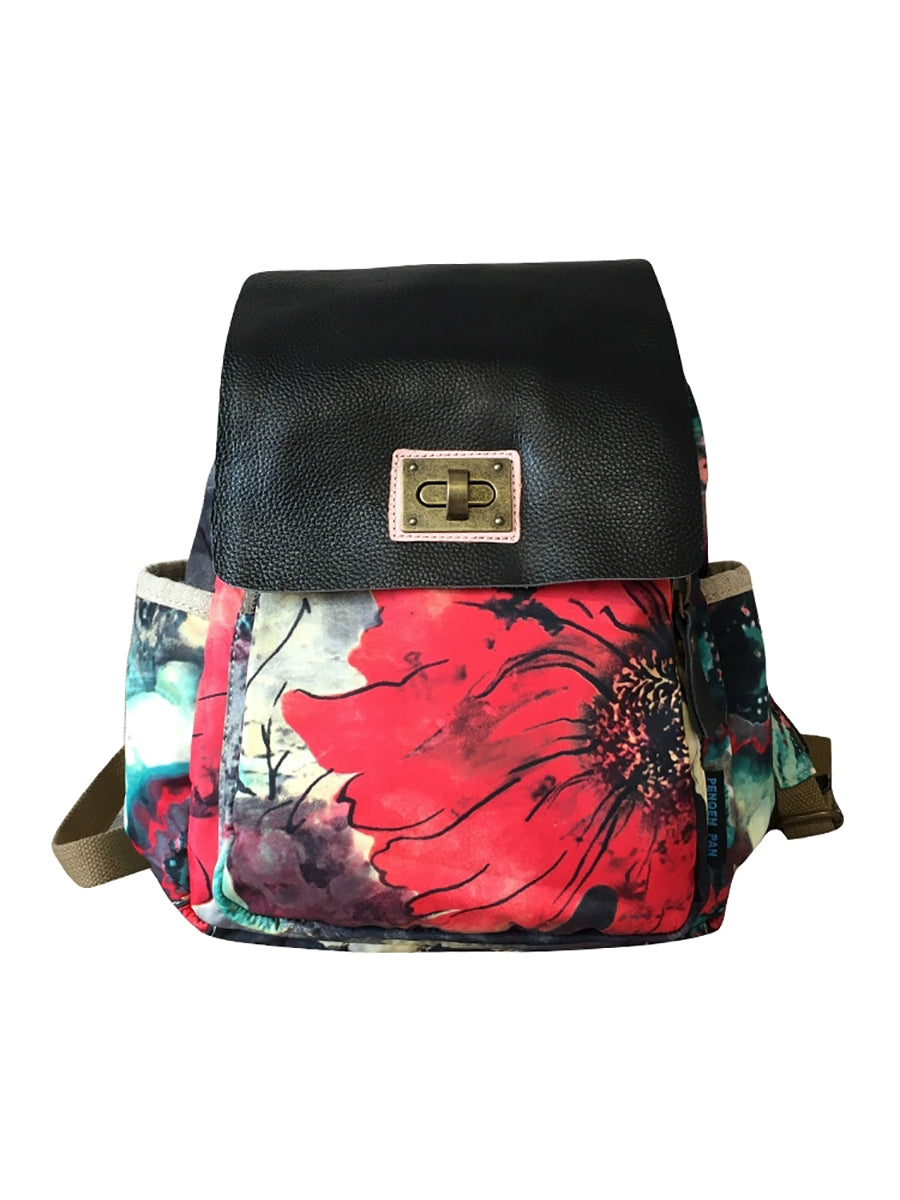 Women Fashion Flower Spliced Large Capacity Backpack