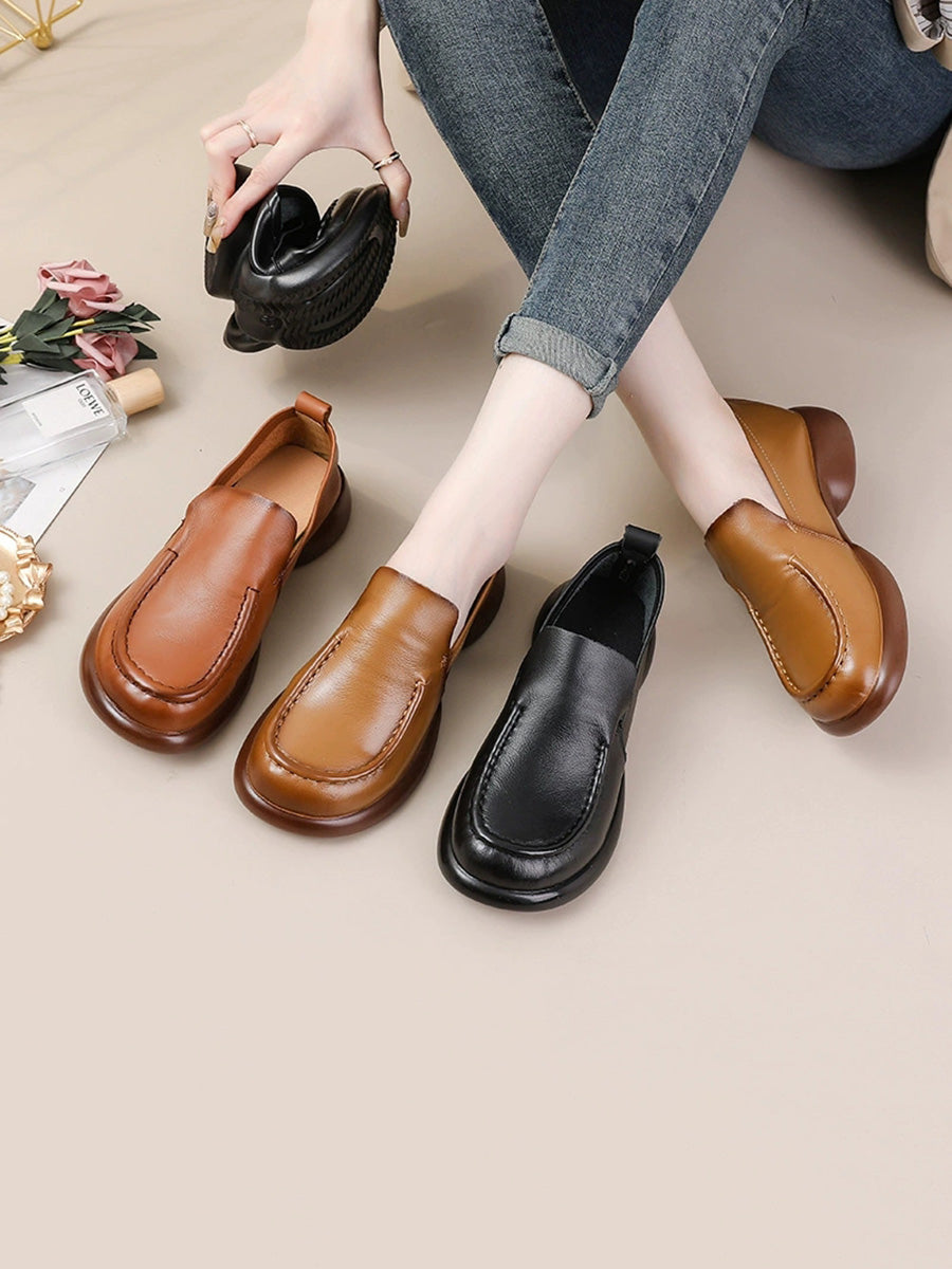 Women Autumn Elegant Genuine Leather Mid Heel Shoes