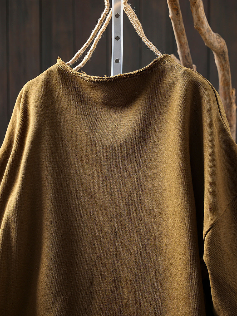 Plus Size Women Autumn Casual Pure Color Cotton Cardigan Shirt
