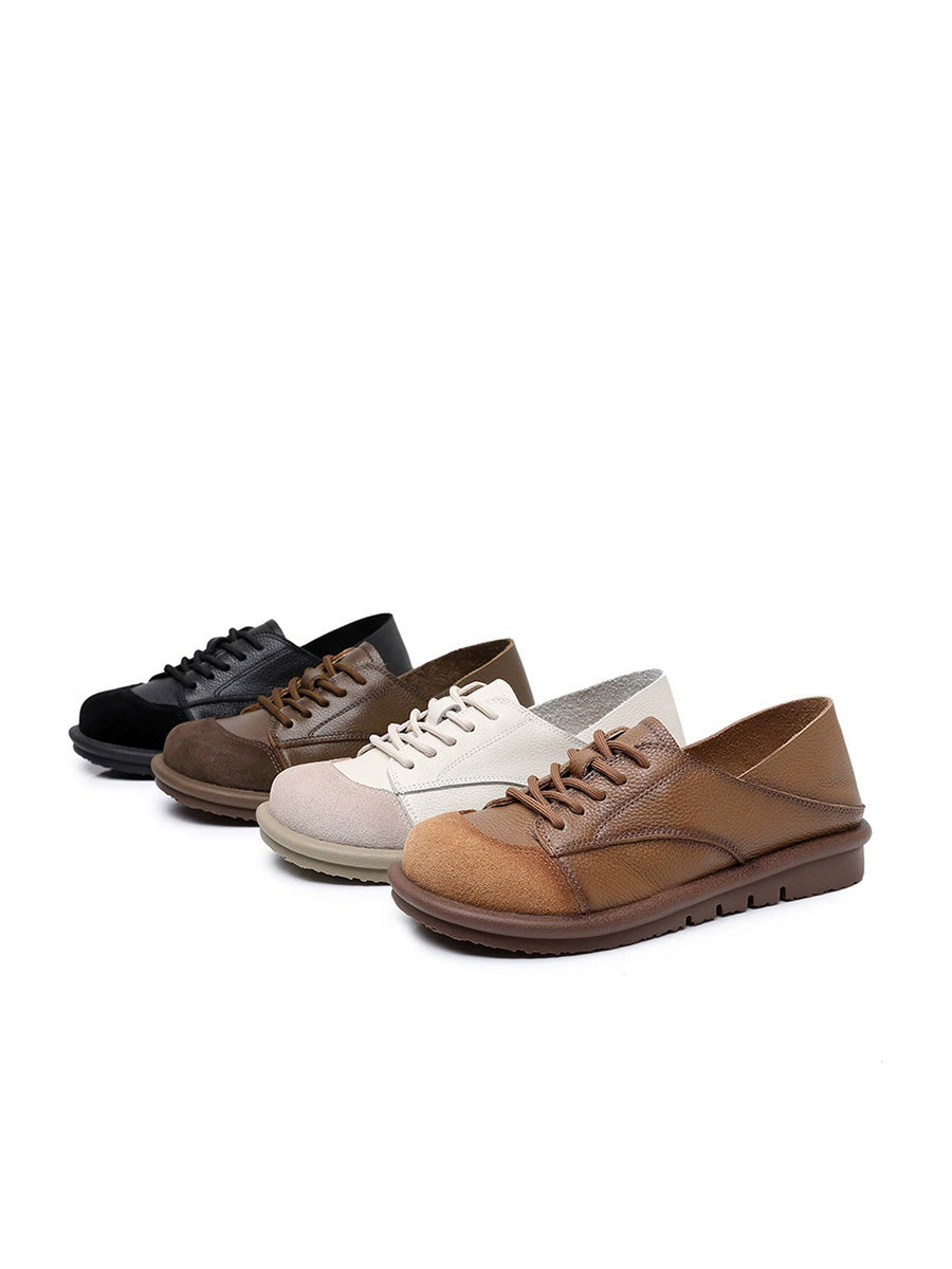 Women Vintage Leather Spliced Strap Flat Shoes