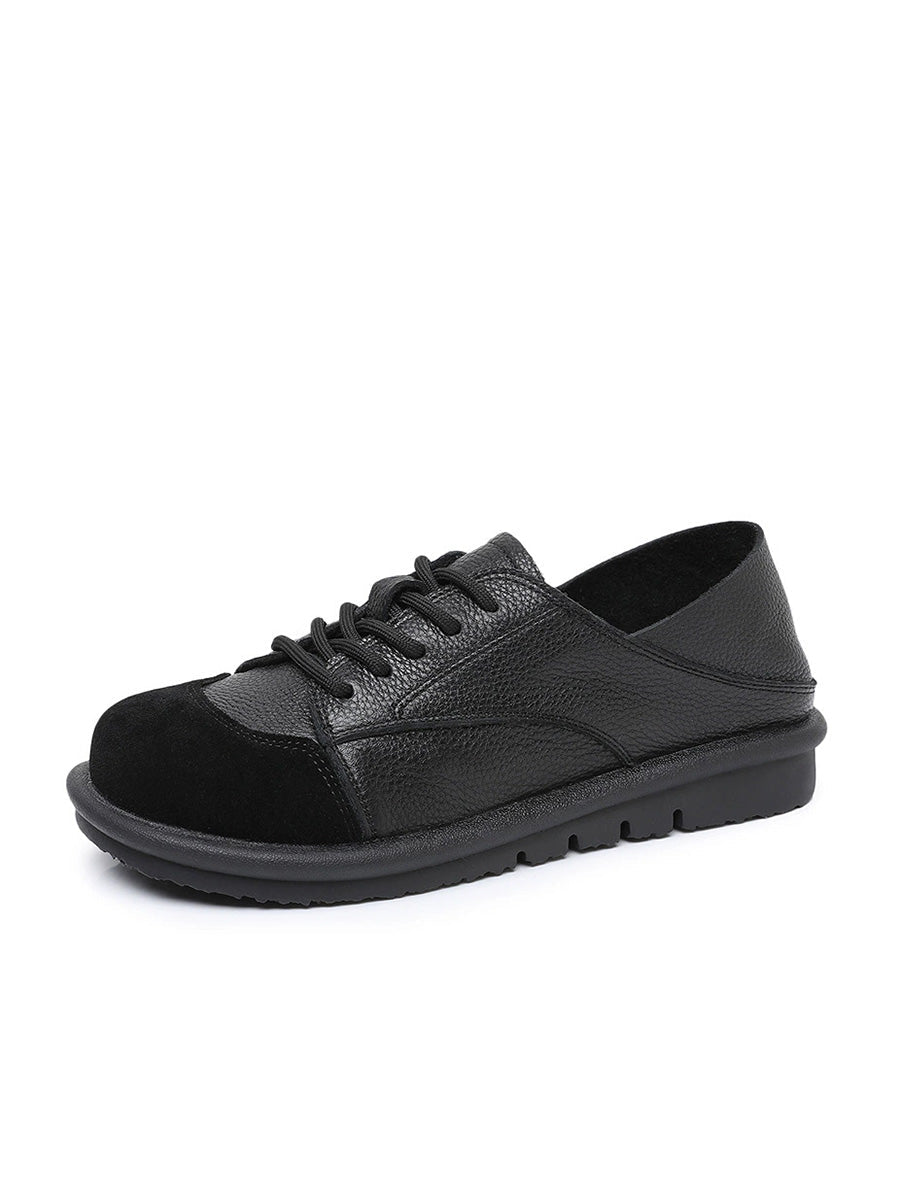 Women Vintage Leather Spliced Strap Flat Shoes