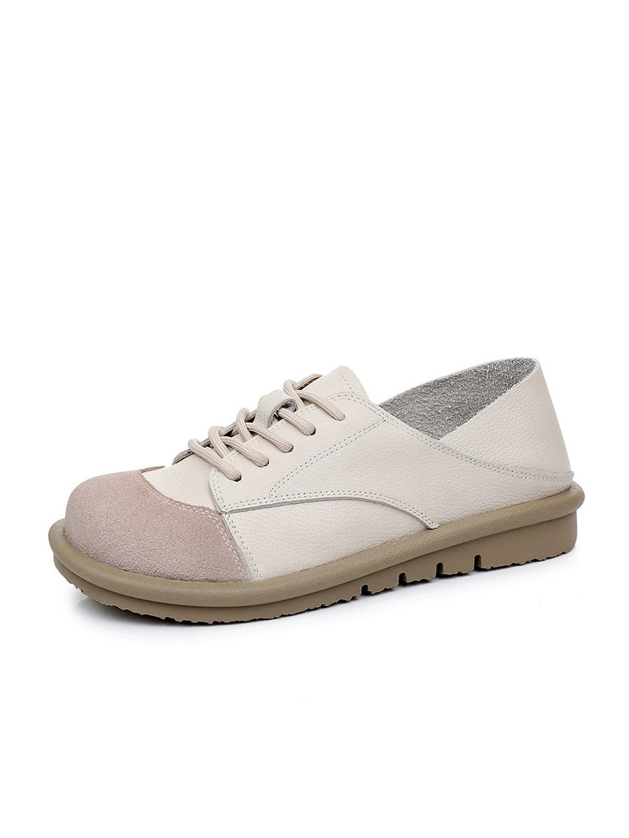 Women Vintage Leather Spliced Strap Flat Shoes