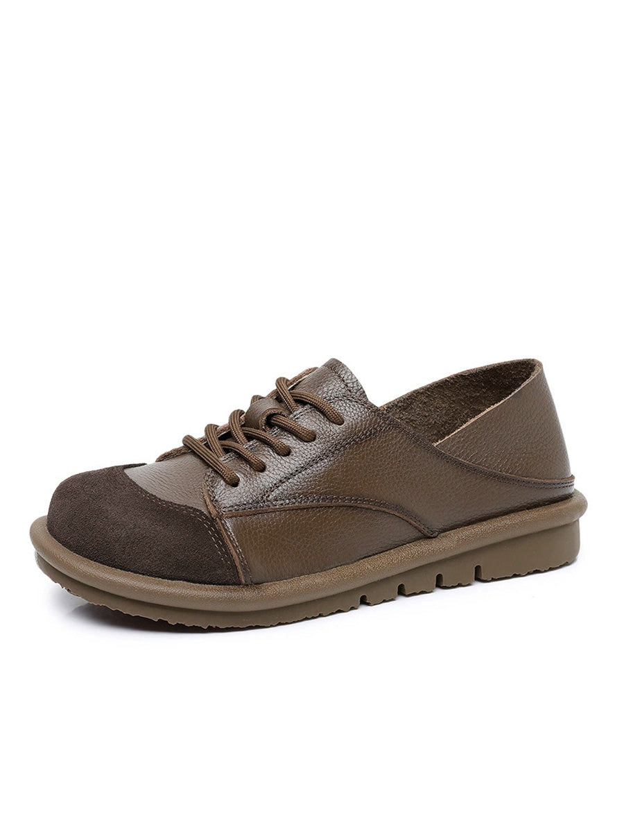 Women Vintage Leather Spliced Strap Flat Shoes