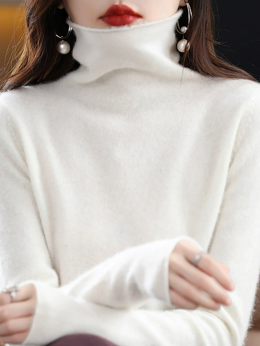 Women Autumn Casual Knitted Wool Turtleneck Sweater