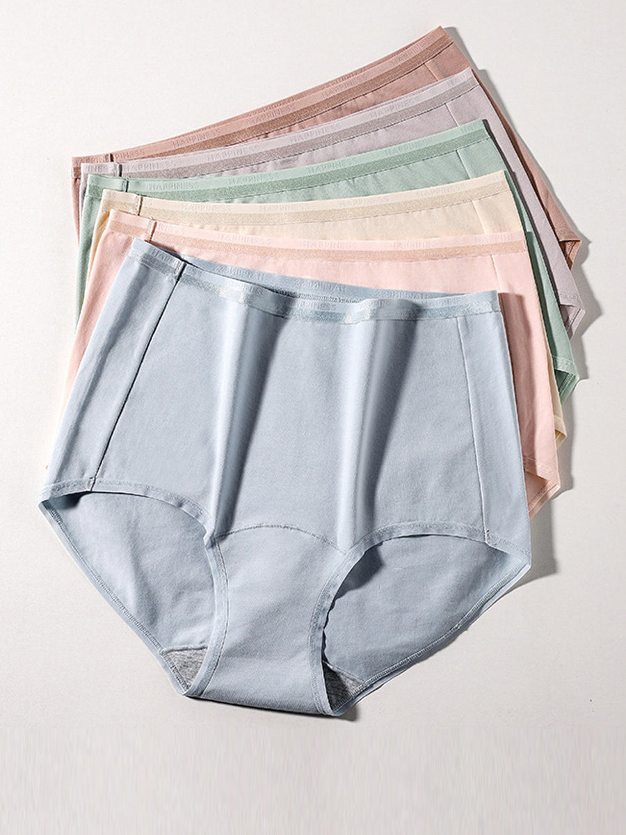 6 Pieces Women High Waist Pure Color Cotton Underwear
