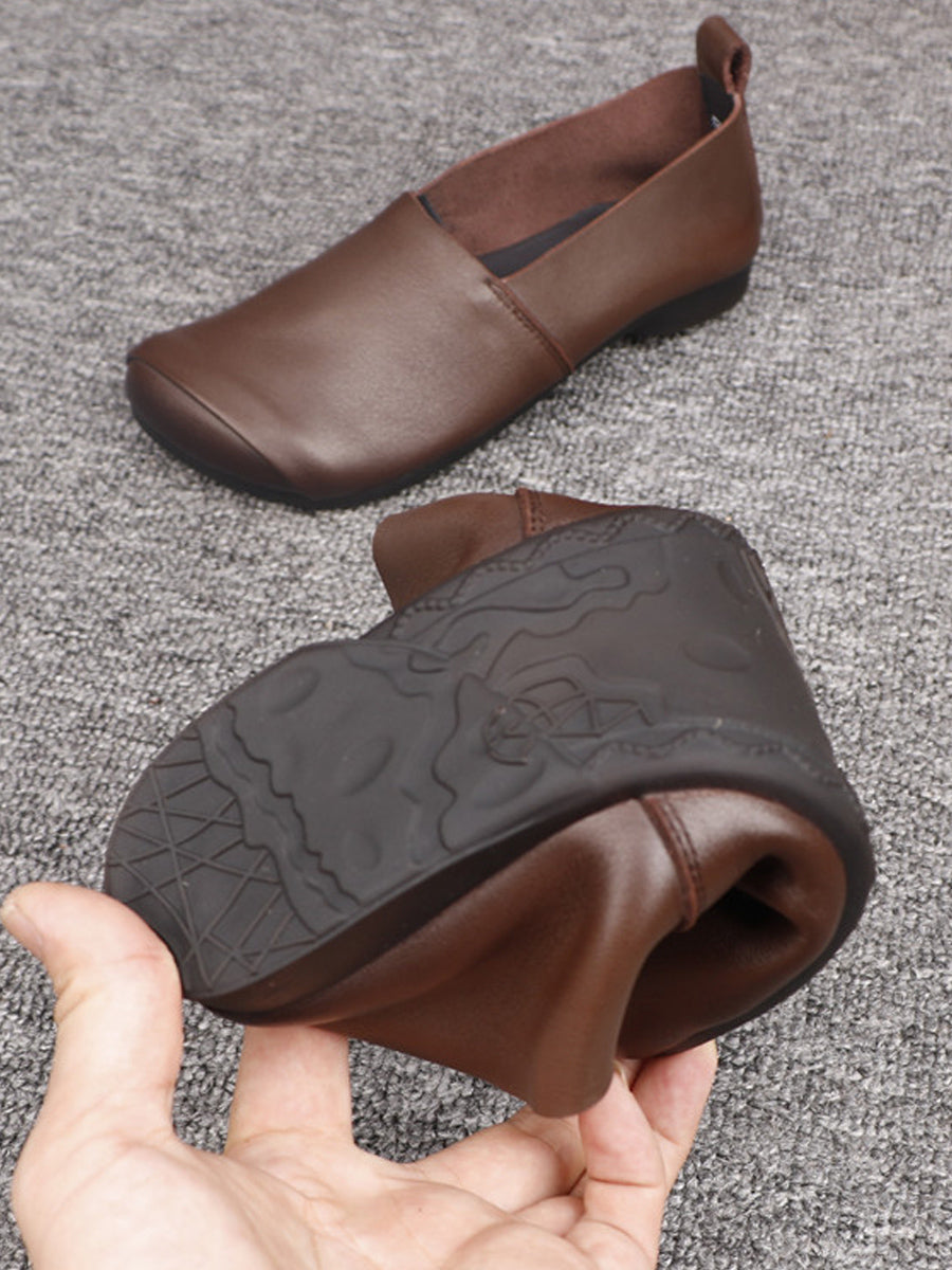 Women Vintage Autumn Genuine Leather Low Heel Shoes