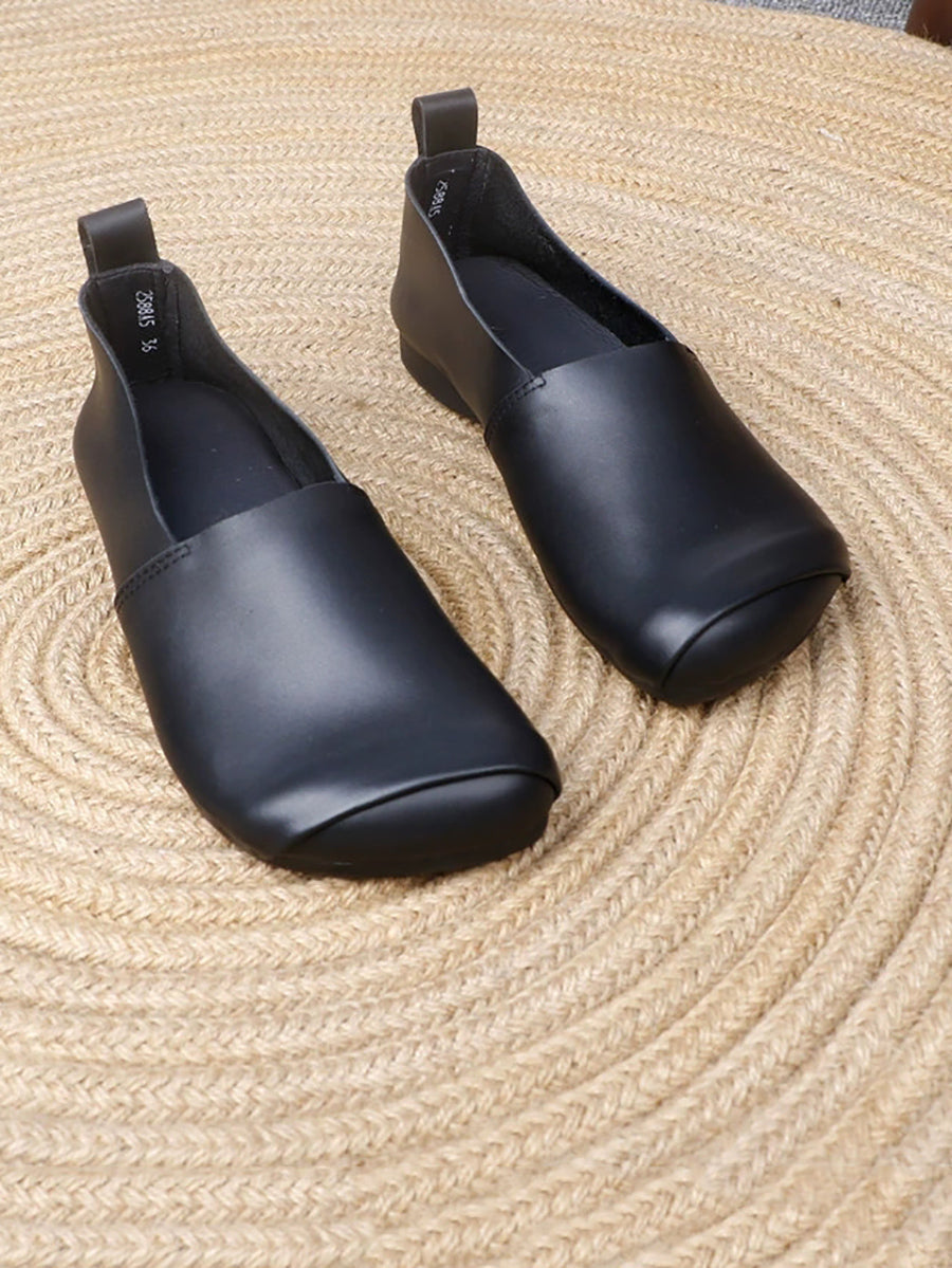 Women Vintage Autumn Genuine Leather Low Heel Shoes
