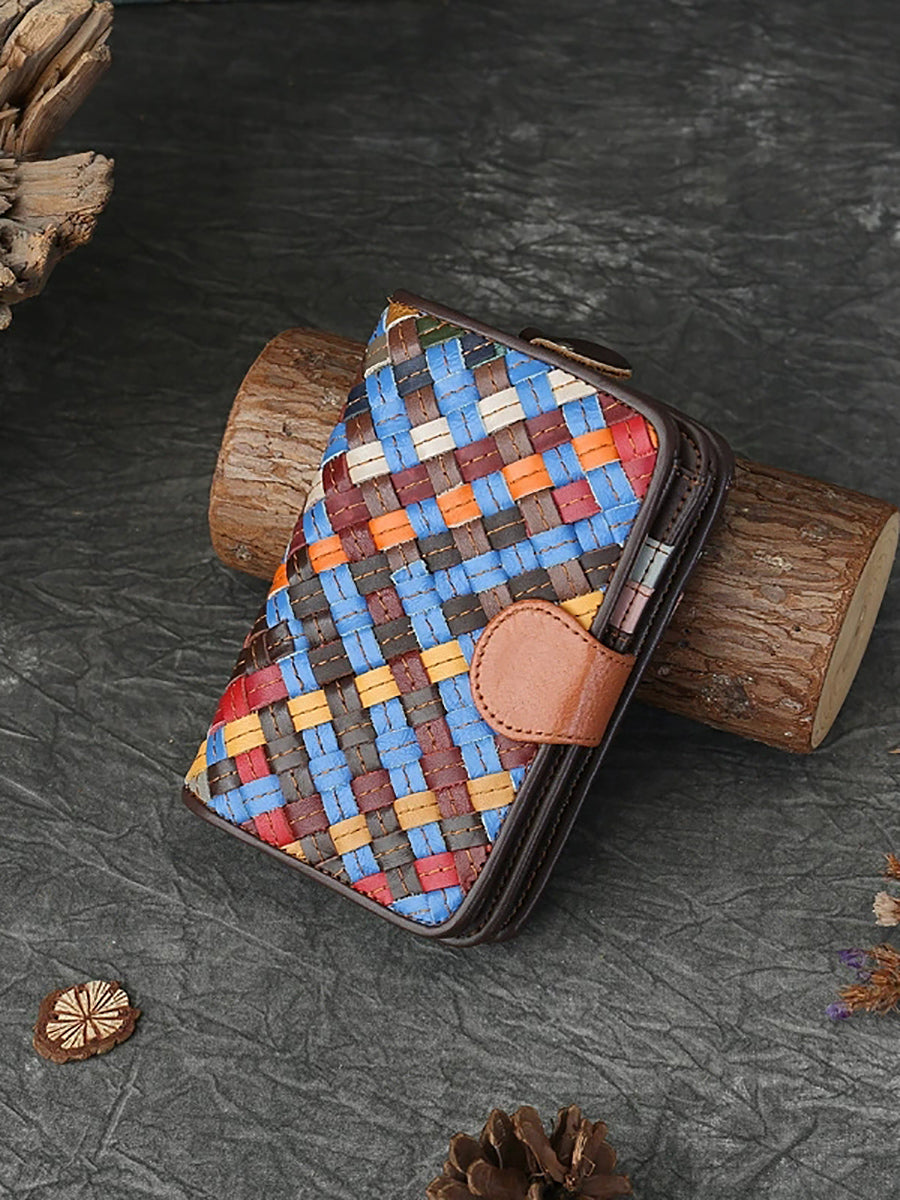 Colorful Leather Weave Multifunction Wallet