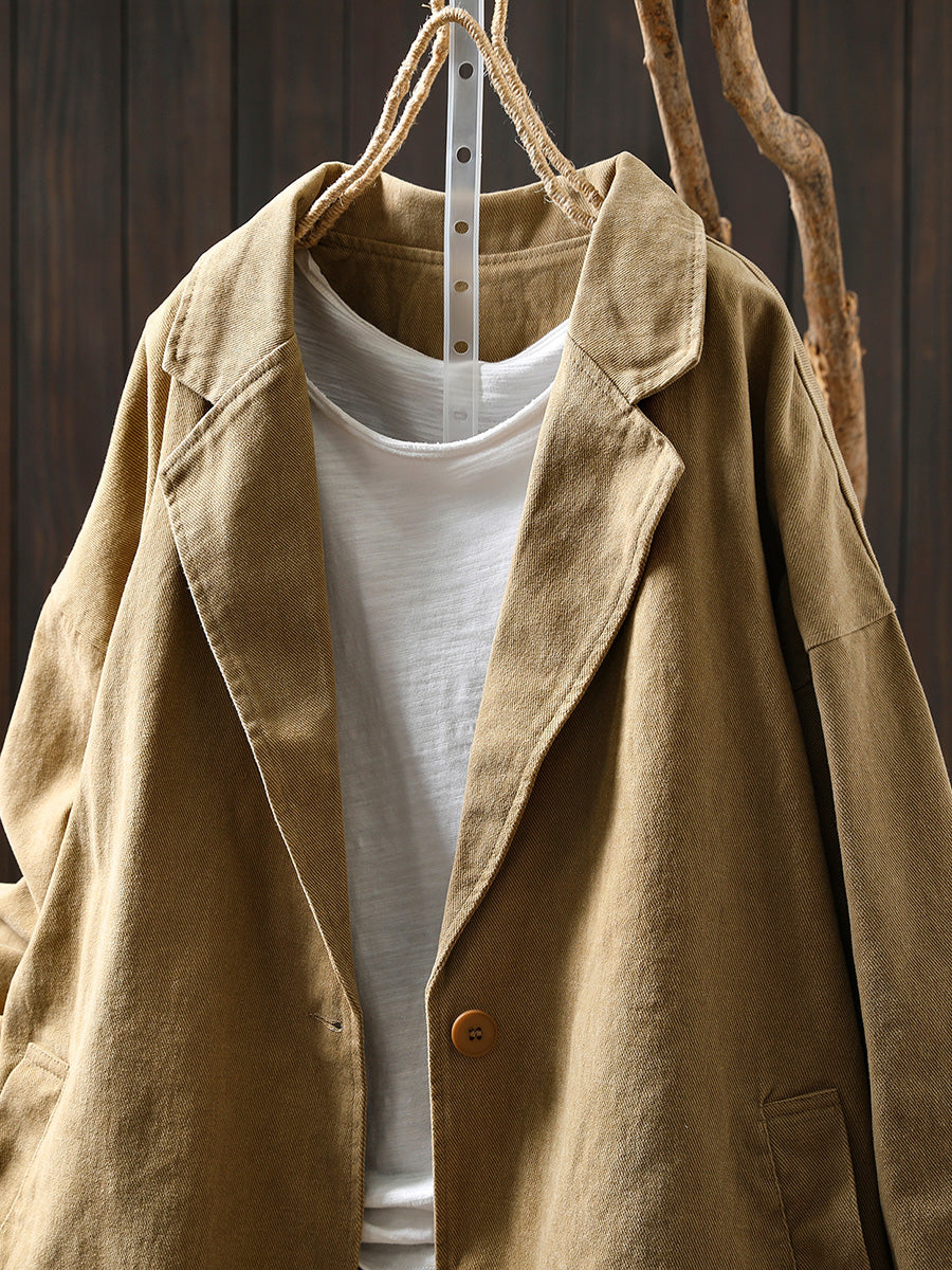 Plus Size Women Autumn Pure Color Cotton Cardigan Coat