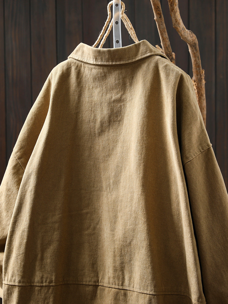 Plus Size Women Autumn Pure Color Cotton Cardigan Coat