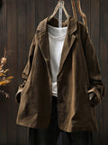 Plus Size Women Autumn Pure Color Cotton Cardigan Coat