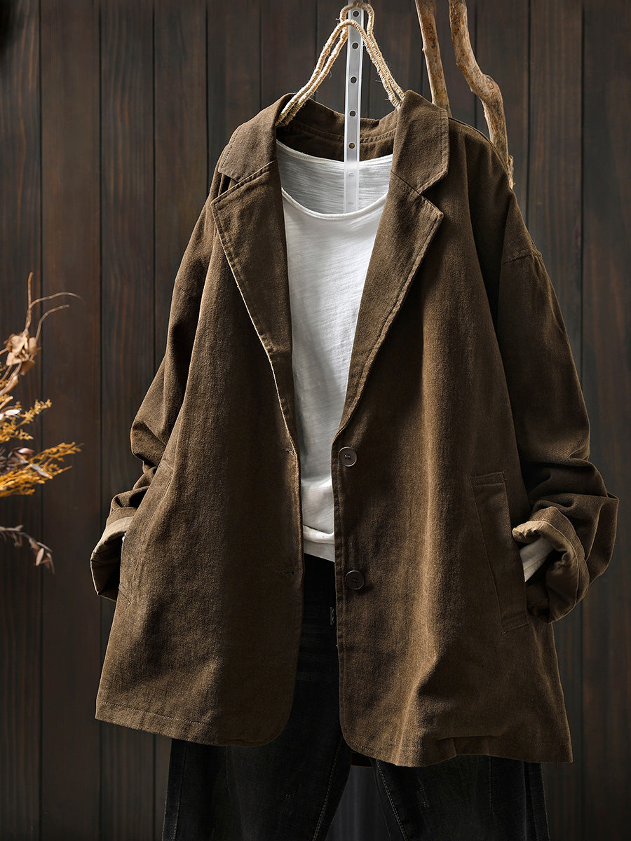 Plus Size Women Autumn Pure Color Cotton Cardigan Coat