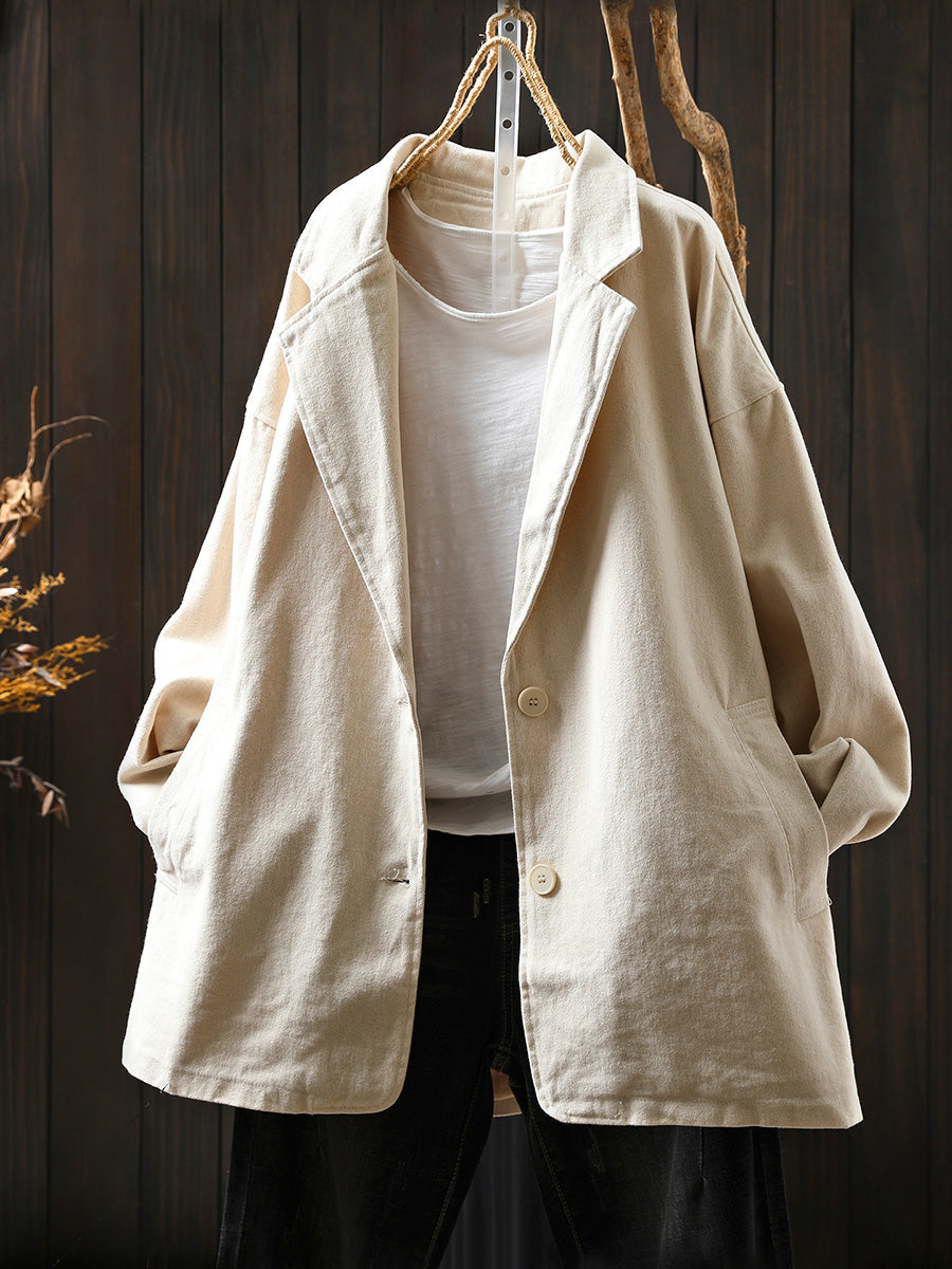 Plus Size Women Autumn Pure Color Cotton Cardigan Coat
