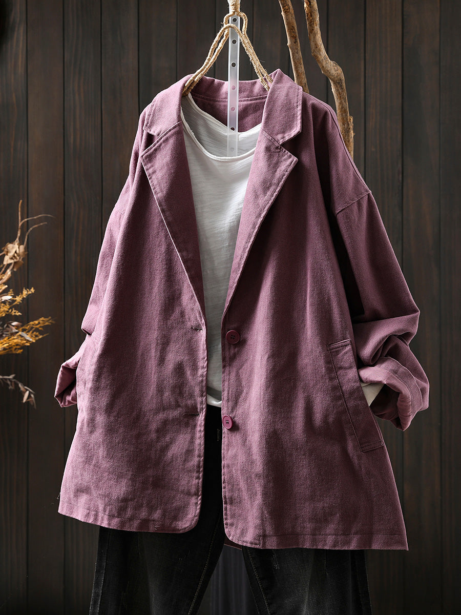 Plus Size Women Autumn Pure Color Cotton Cardigan Coat