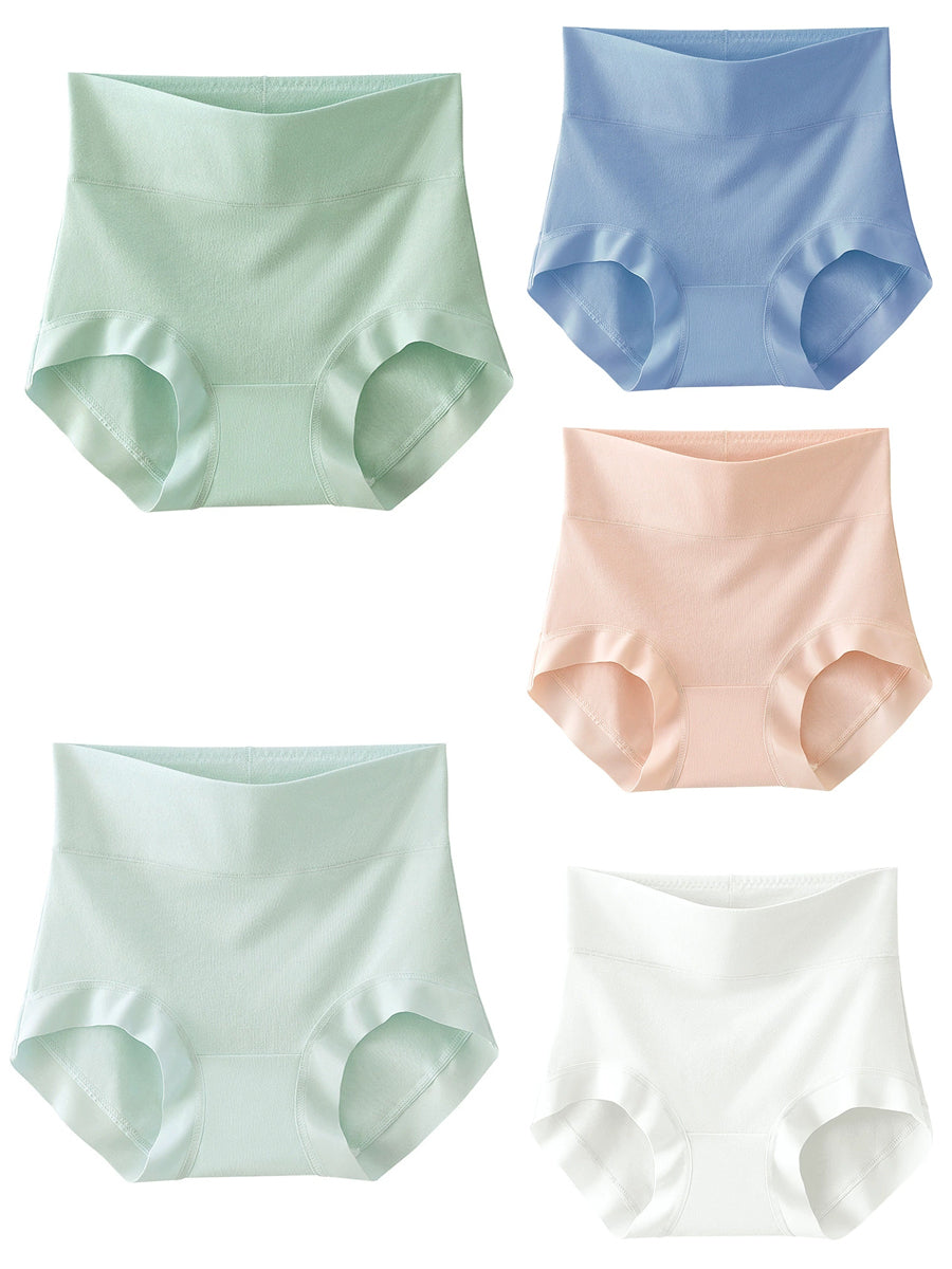 5 Pieces Women High Waist Pure Color Cotton Underwear