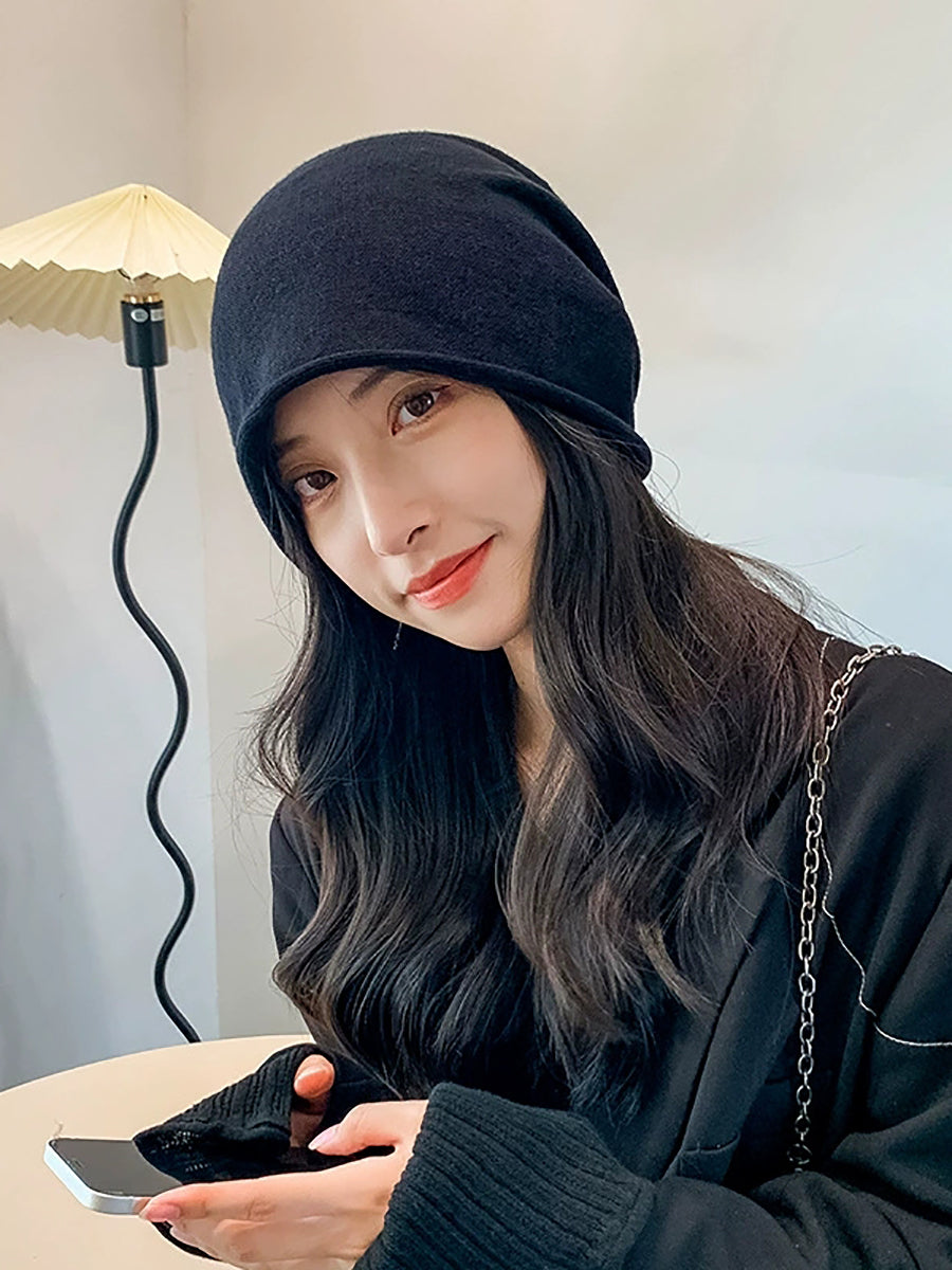 Women Autumn Casual Pure Color Knitted Hat