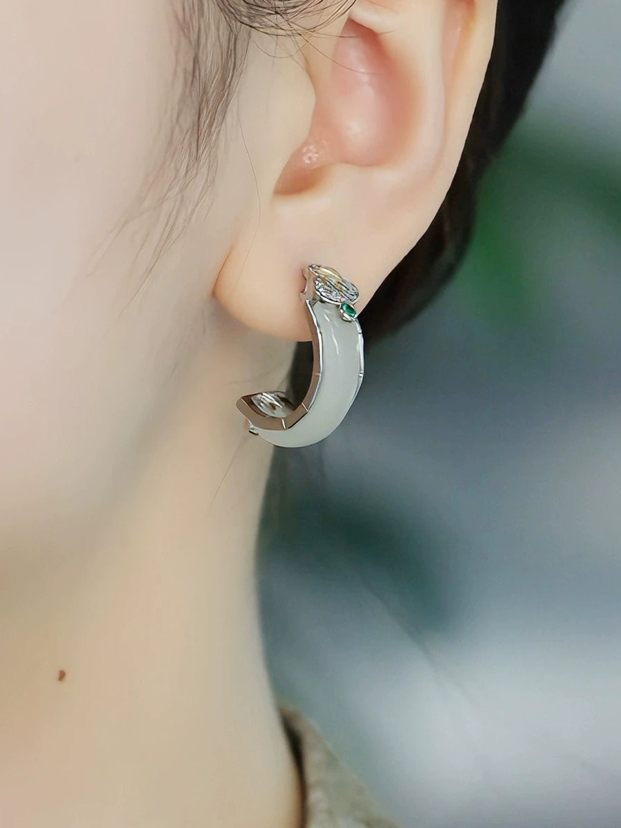 Women Ethnic Jade Alloy Earrings