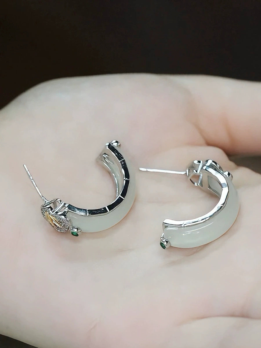 Women Ethnic Jade Alloy Earrings