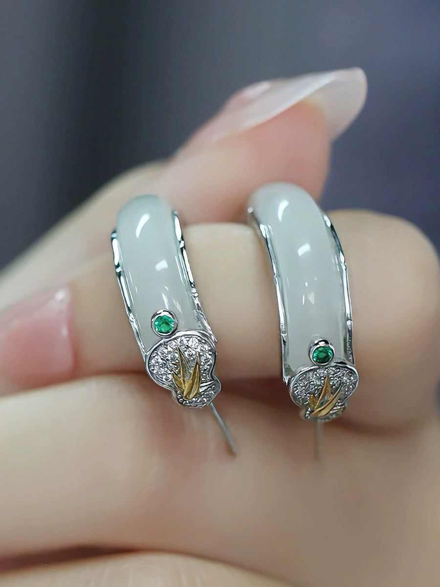 Women Ethnic Jade Alloy Earrings
