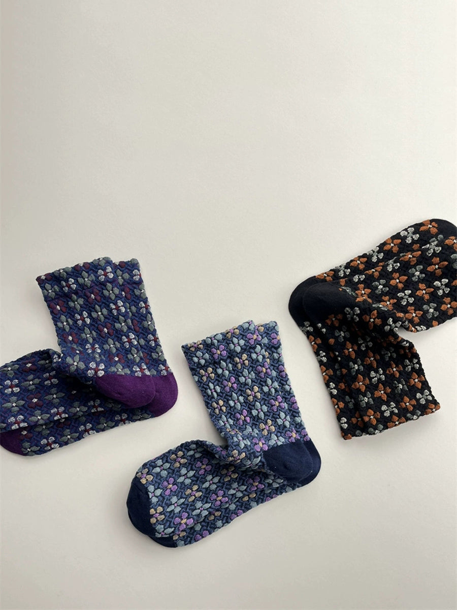 5 Pairs Women Autumn Artsy Floral Jacquard Socks