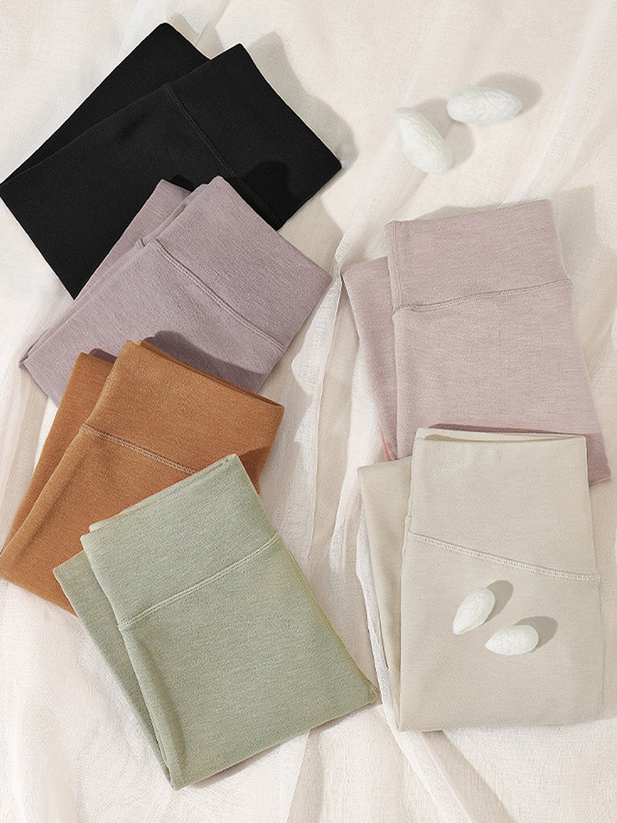 Women Autumn Warm Pure Color High Waist Leggings