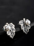 Women Vintage S925Silver Leaf Pearl Earrings