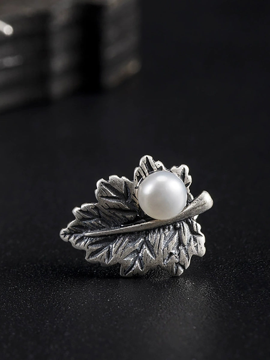 Women Vintage S925Silver Leaf Pearl Earrings