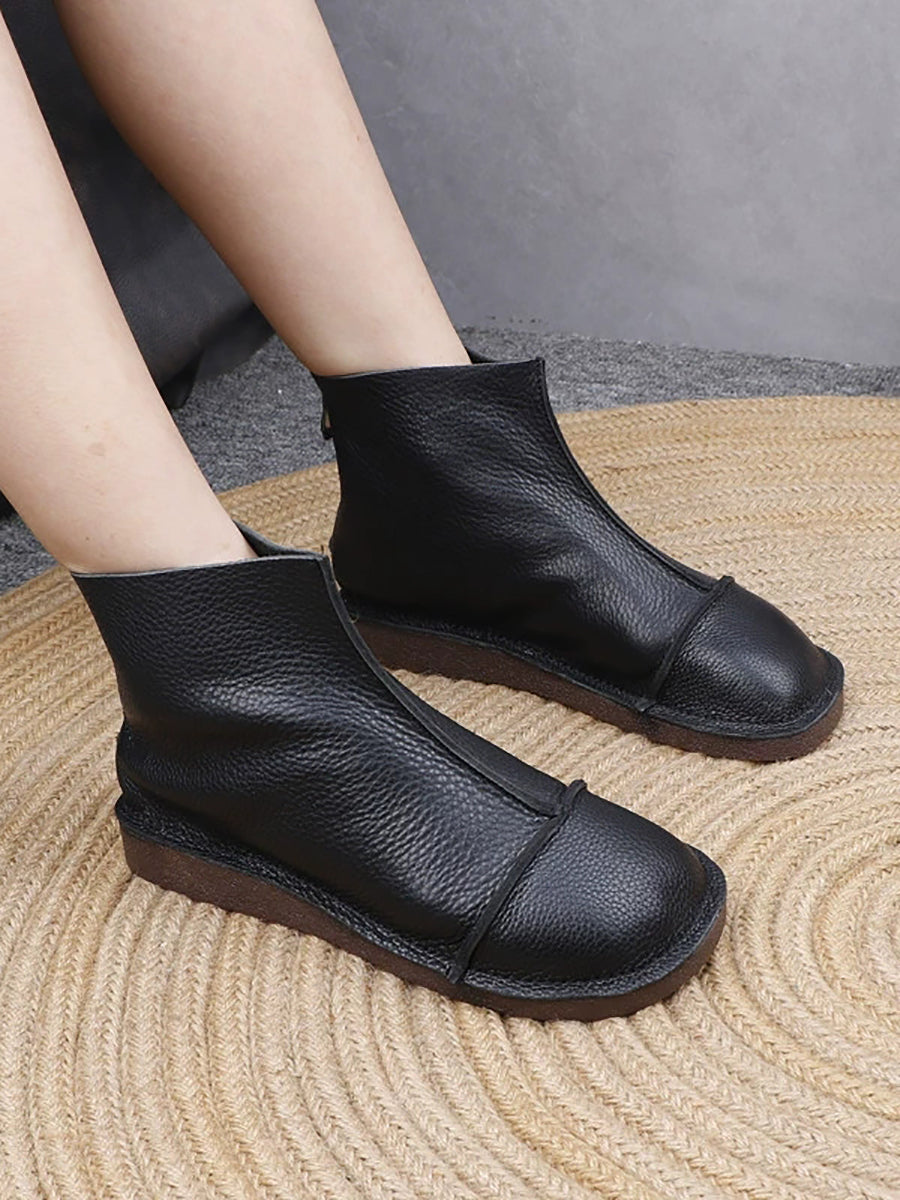 Women Autumn Casual Leather Spliced Low Heel Boots