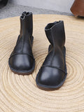 Women Autumn Casual Leather Spliced Low Heel Boots