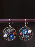 Ethnic S925Silver Pearl Cloisonne Agate Earrings