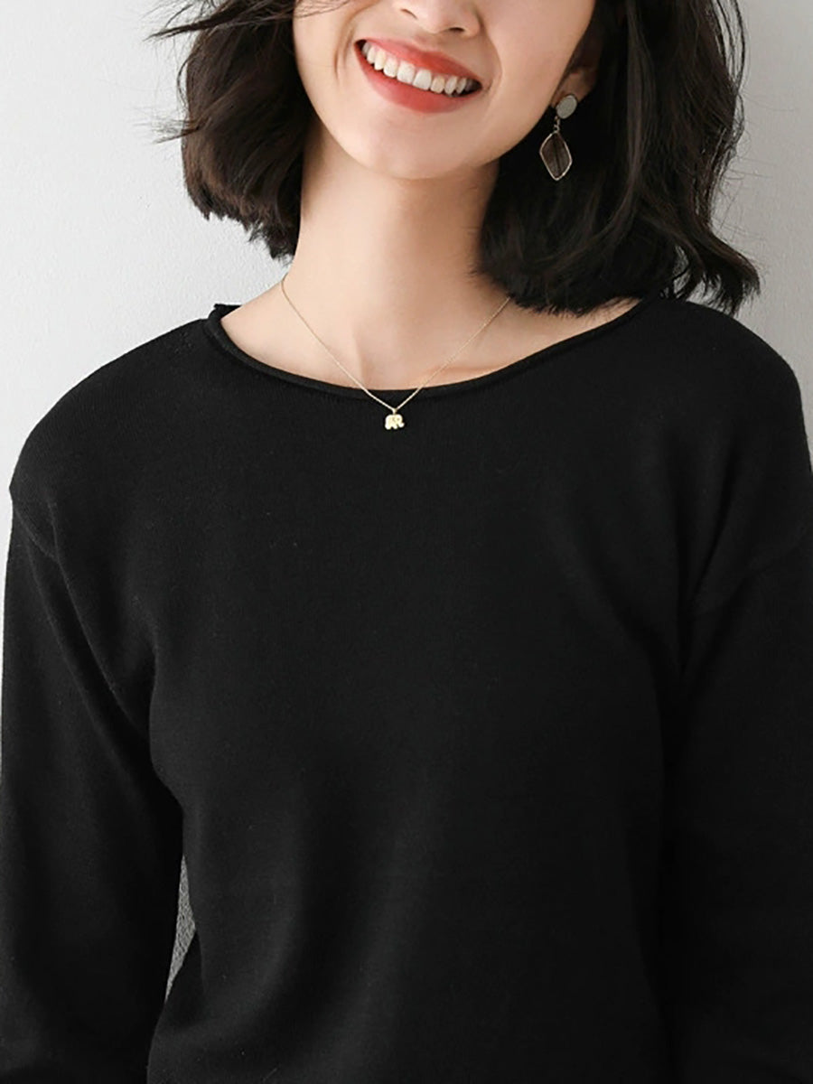 Women Autumn Casual Knitted Wool V-Neck Sweater