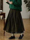 Plus Size Women Autumn Retro Plaid Spliced 100%Cotton Skirt