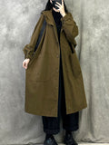 Plus Size Women Autumn Pure Color Long Cotton Hooded Coat