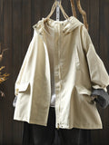 Women Autumn Casual Pure Color Windproof Hooded Jacket