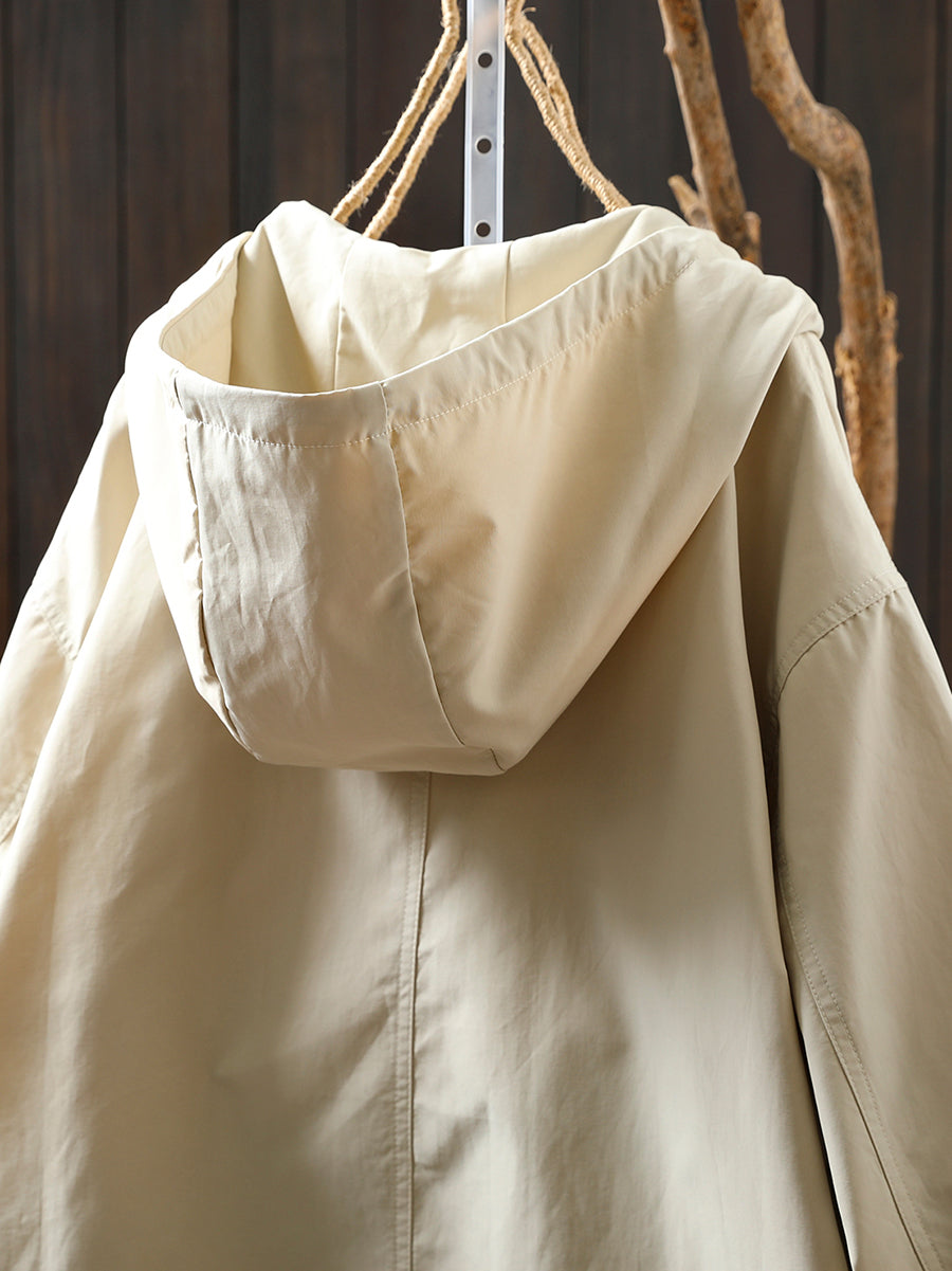 Women Autumn Casual Pure Color Windproof Hooded Jacket