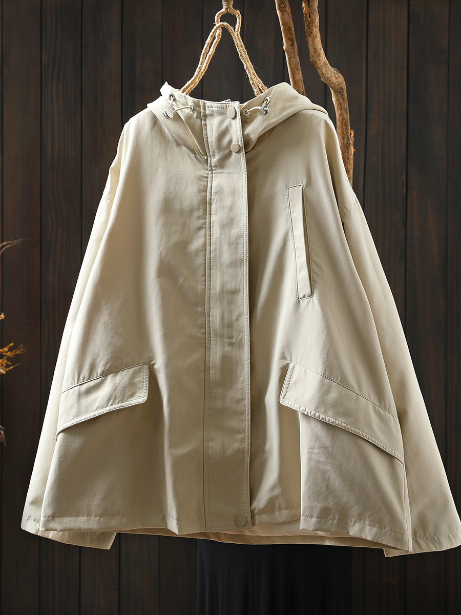 Women Autumn Casual Pure Color Windproof Hooded Jacket