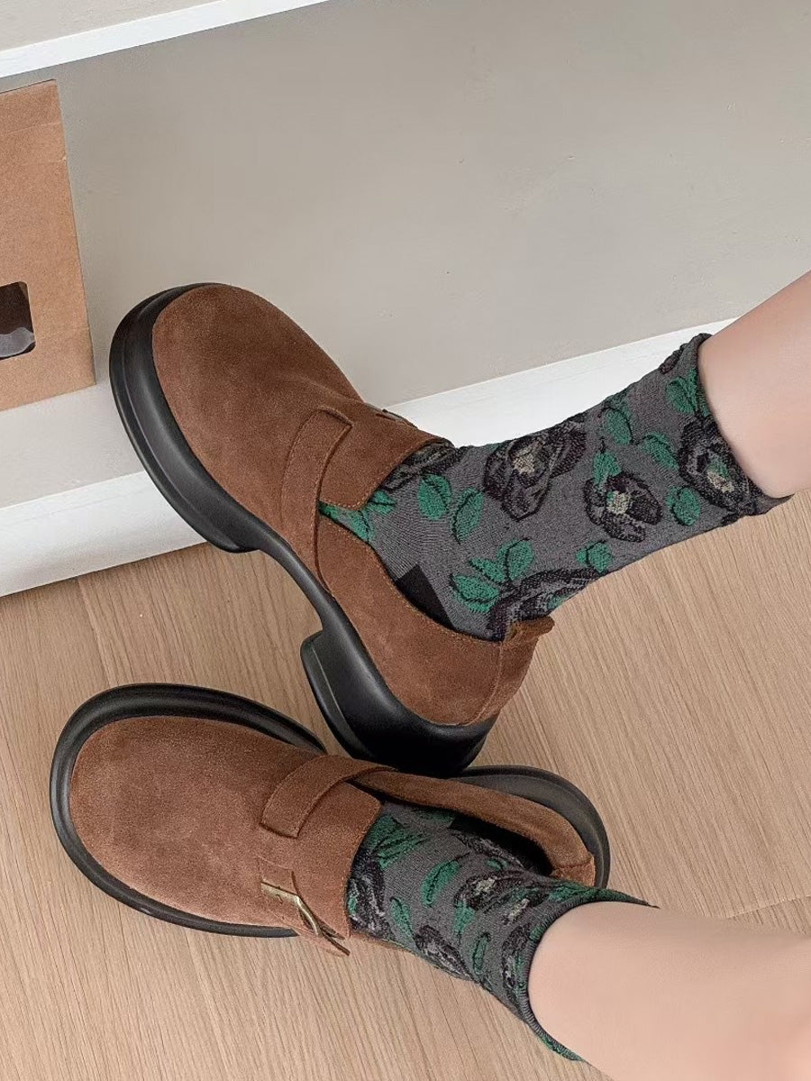 5 Pairs Women Autumn Artsy Flower Embossing Cotton Socks