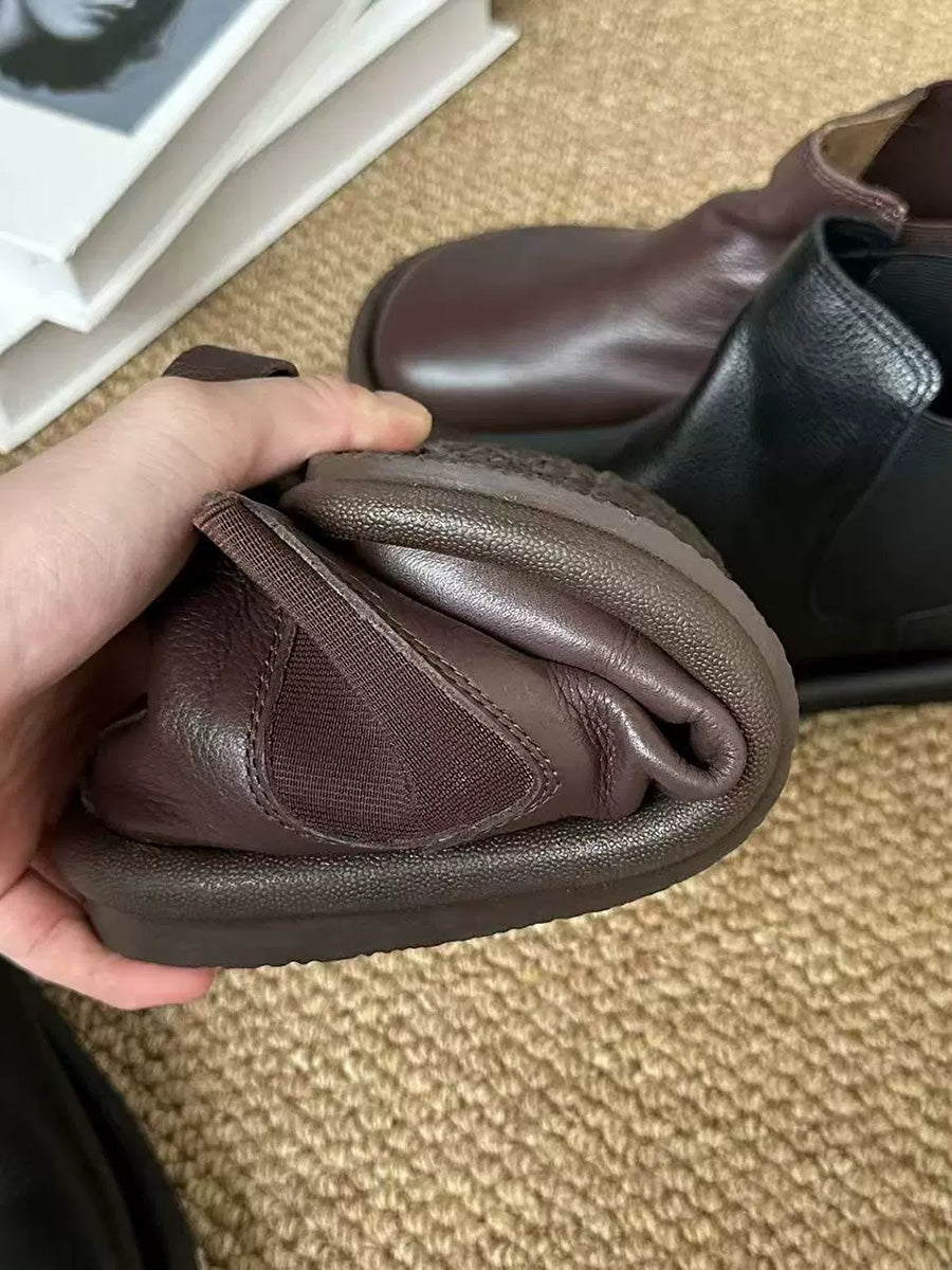Women Autumn Pure Color Soft Leather Flat Boots