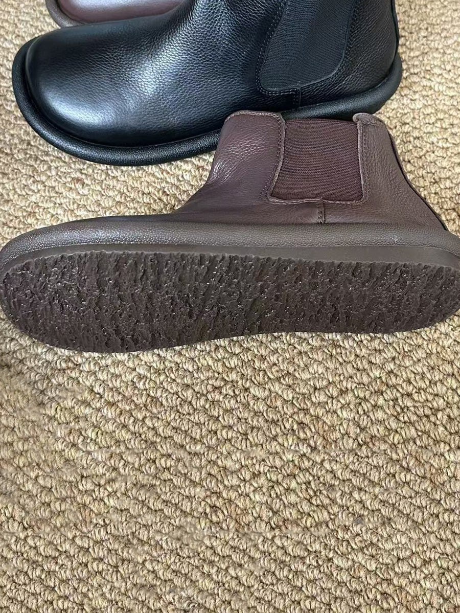 Women Autumn Pure Color Soft Leather Flat Boots
