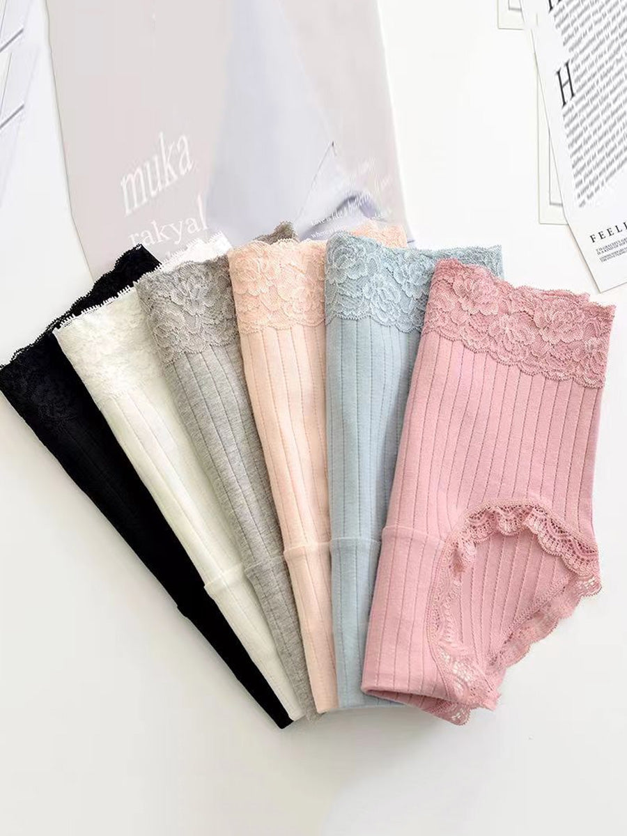 6 Pieces Women Pure Color High Waist Lace Underwear