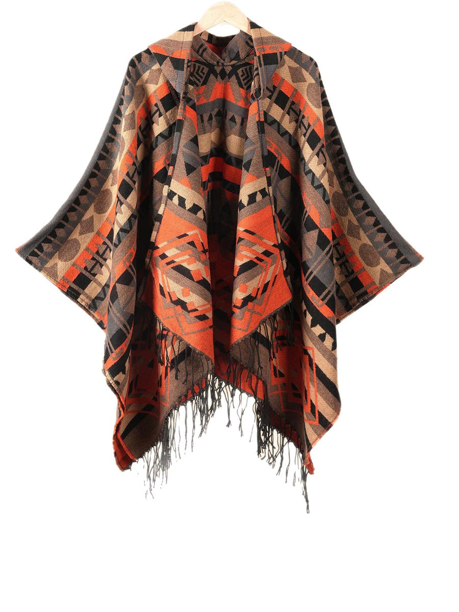 Ethnic Geometric Winter Warm Hooded Shawl