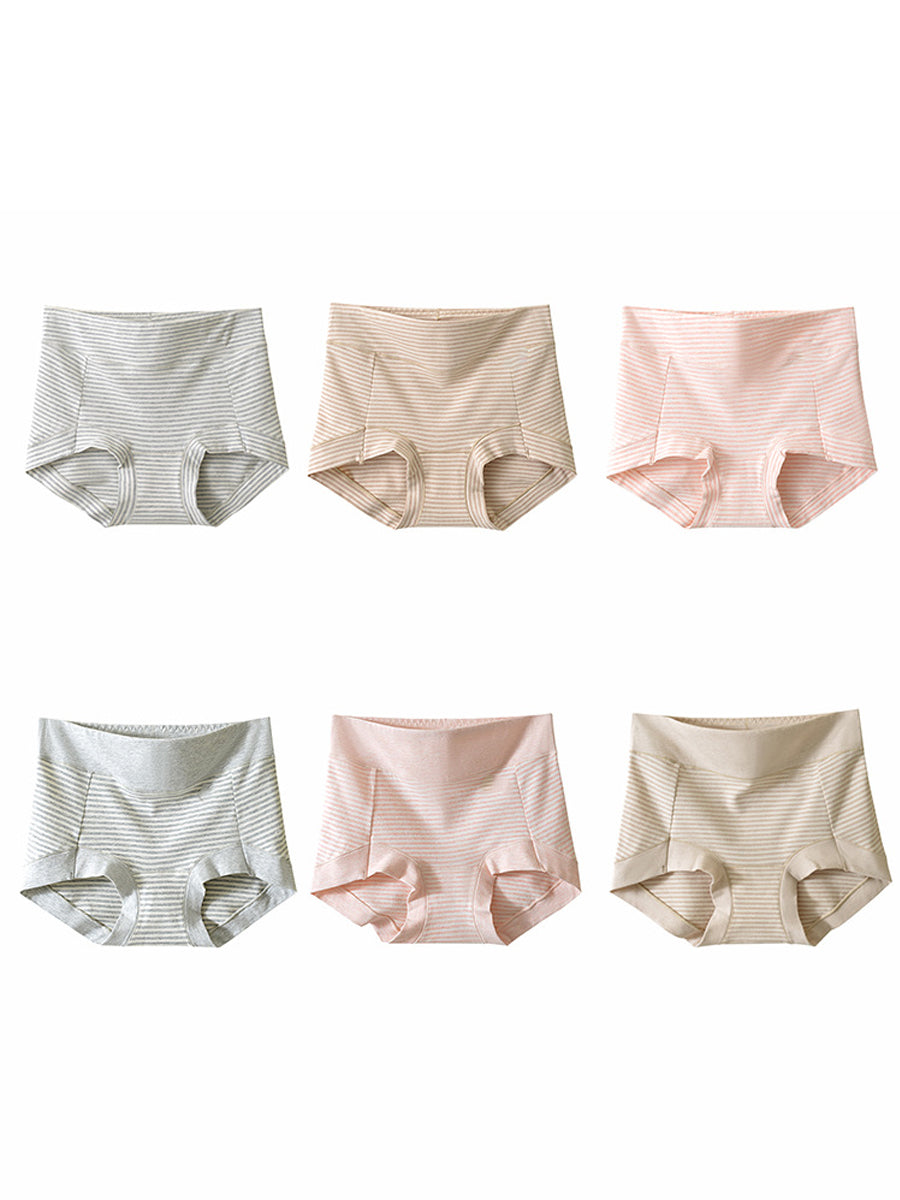 6 Pieces Women Casual Stripe High Waist Cotton Underwear